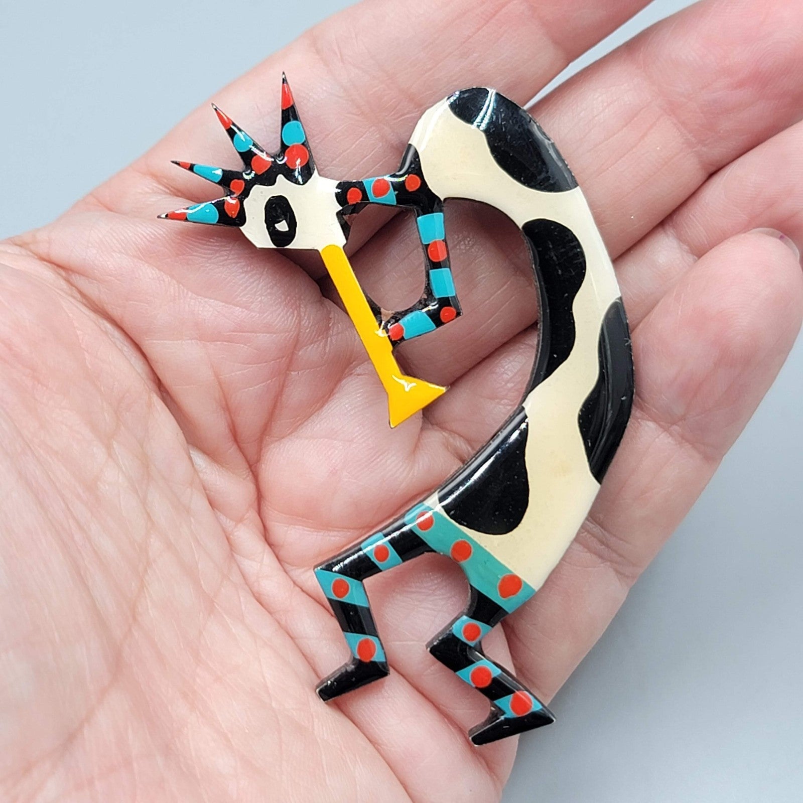 Vintage Southwest Brooch Pin Hand Painted Bear Kokopelli New Mexico Lot of 2