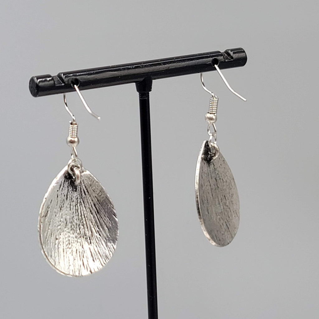 Abalone Pierced Earrings Silver tone Teardrop Dangle 1 1/8"