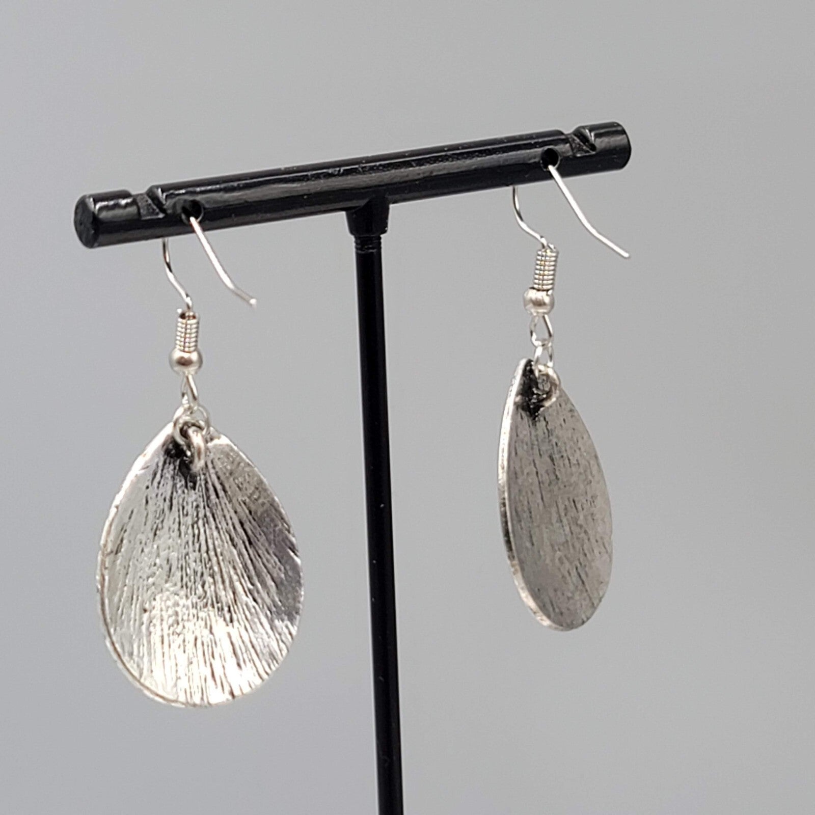 Abalone Pierced Earrings Silver tone Teardrop Dangle 1 1/8"