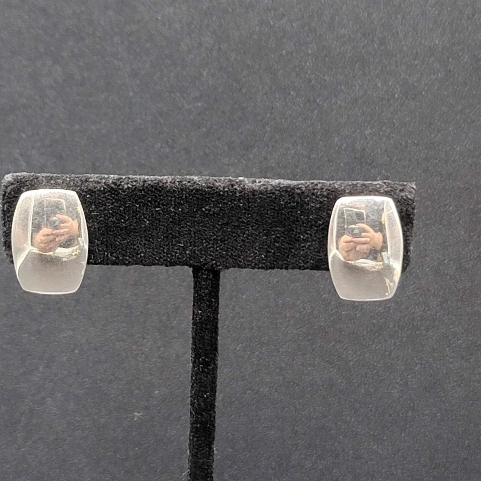 Vintage Clip on Earrings Polished Silver Plated Rectangle Studs 5/8"