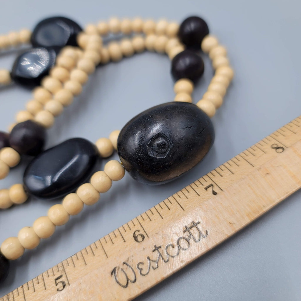 KuKui Nut Lei Necklace Wood Beads Double Strand Long 32"