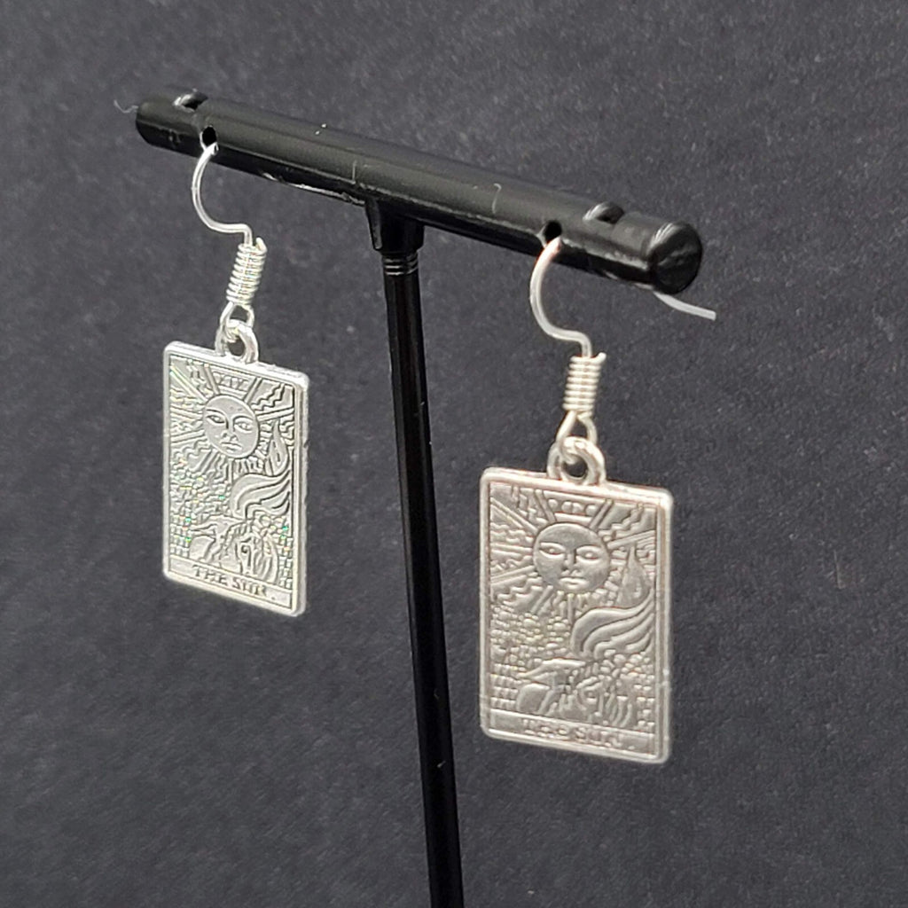 The SUN Tarot Card Pierced Earrings Silver tone 1"