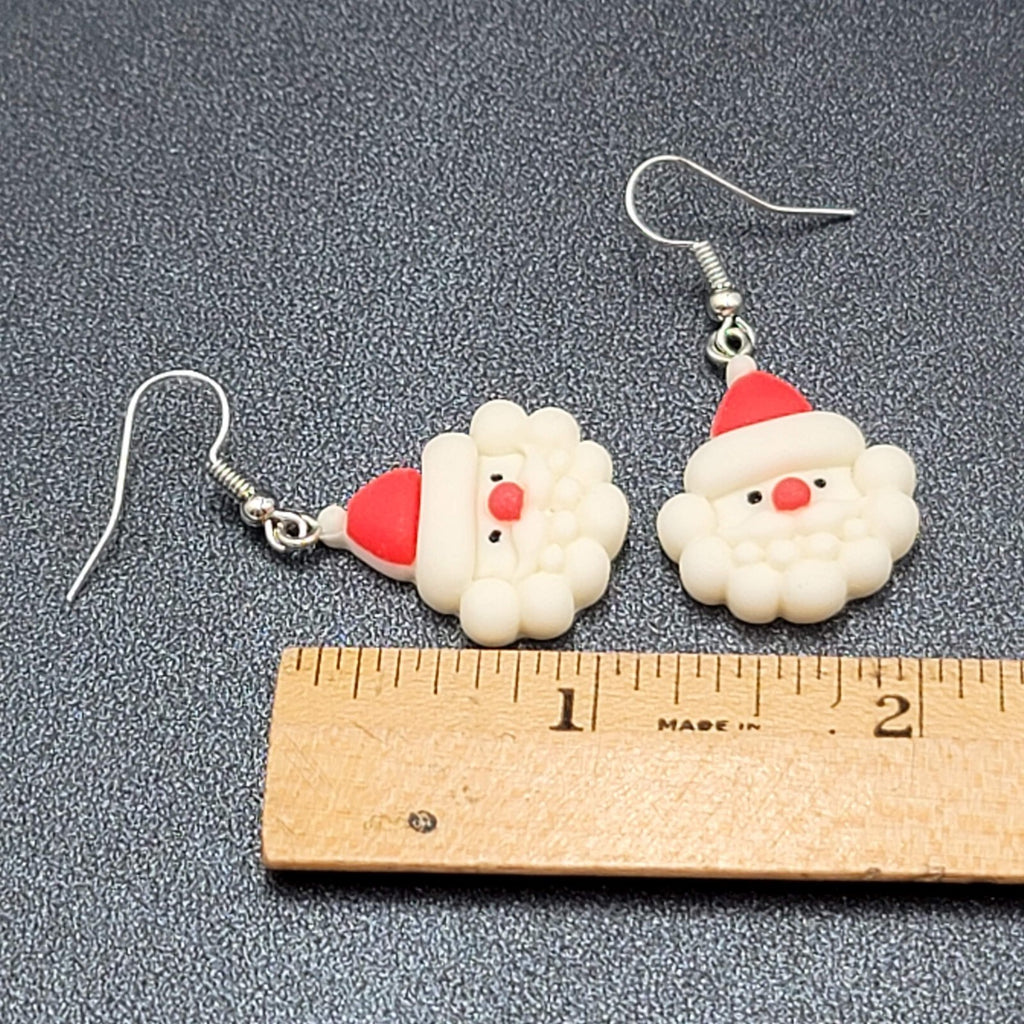 Santa Claus Christmas Pierced Earrings Puffy 3D Dangle 1 1/8"