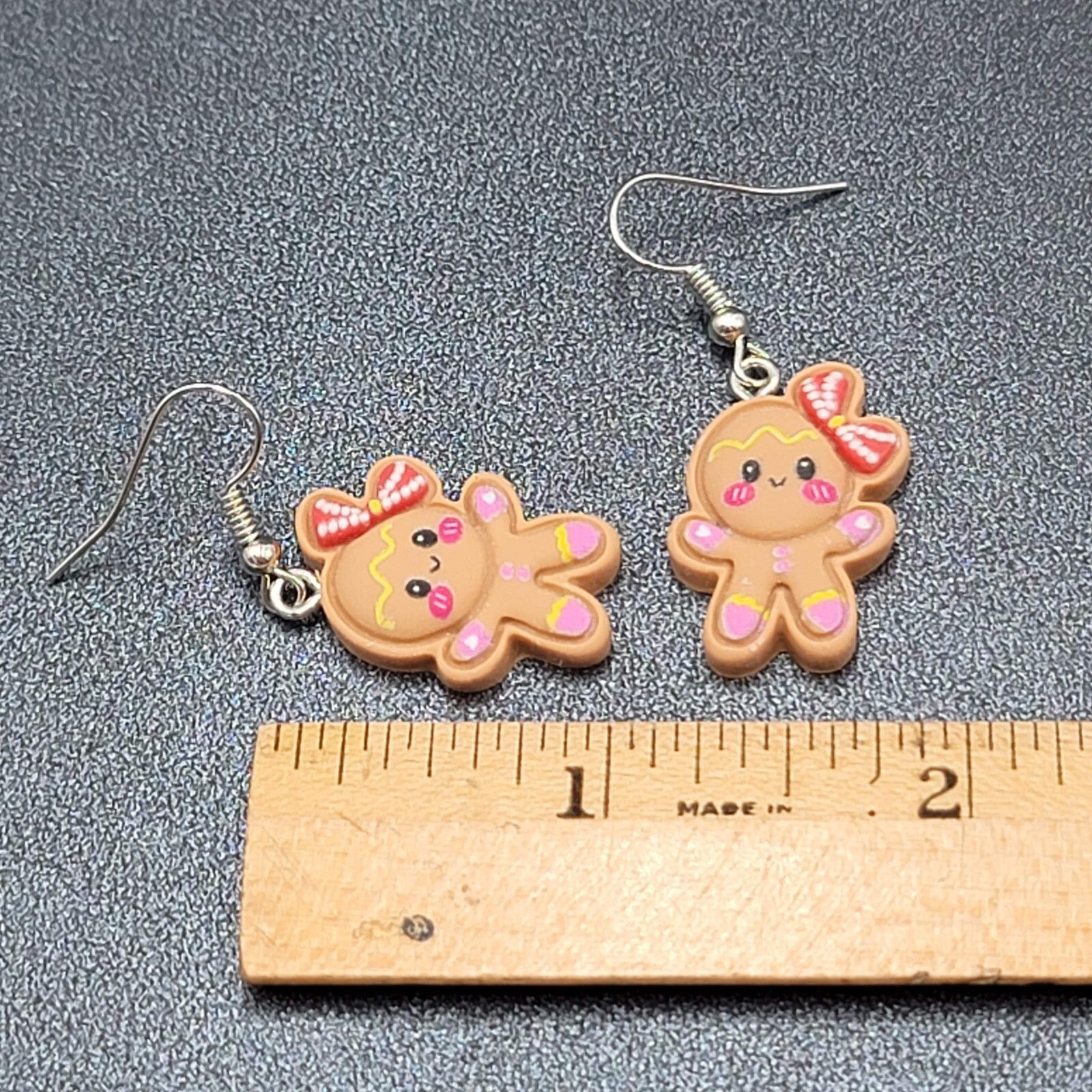 Gingerbread Girl Christmas Pierced Earrings Puffy 3D Dangle 1"