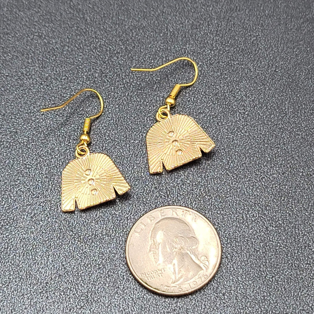 Fashion Sweater Pierced Earrings Gold tone Black Enamel Dangle 5/8"