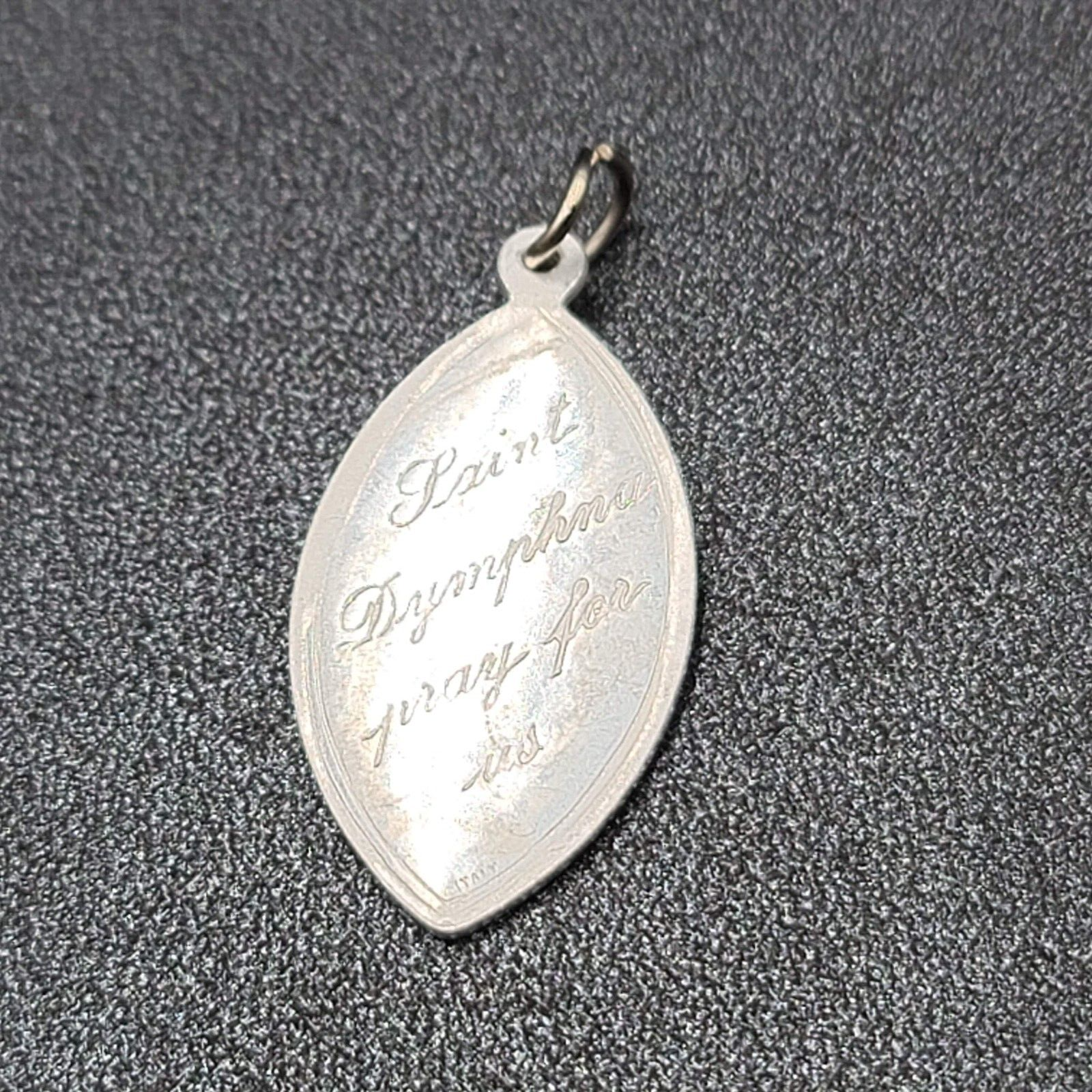 Vintage St Dymphna Pray for Us Medal Italy 1960's Mental Health Silver tone 1.25