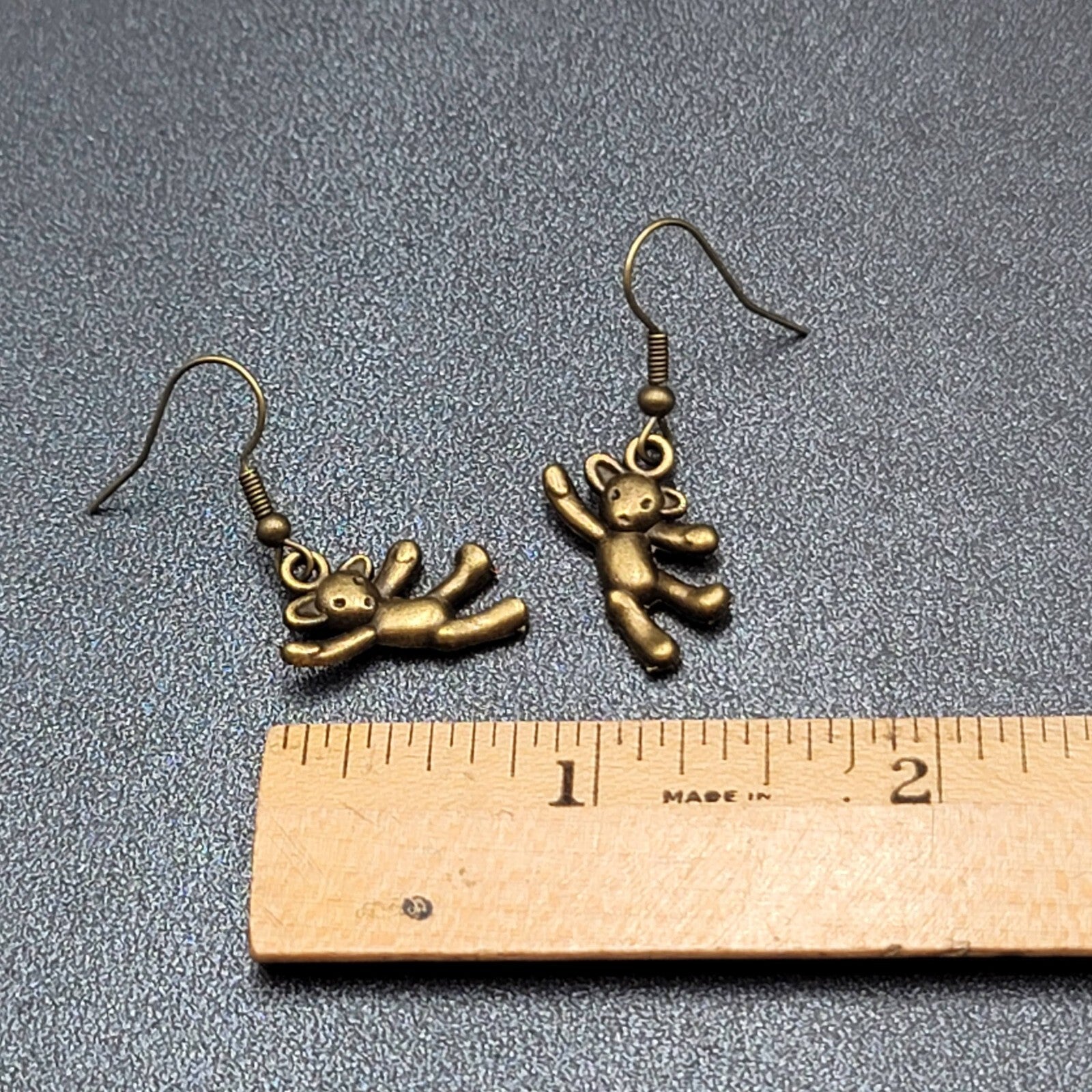 New Hanging Teddy Bear Pierced Earrings Bronze tone Dangle 7/8"