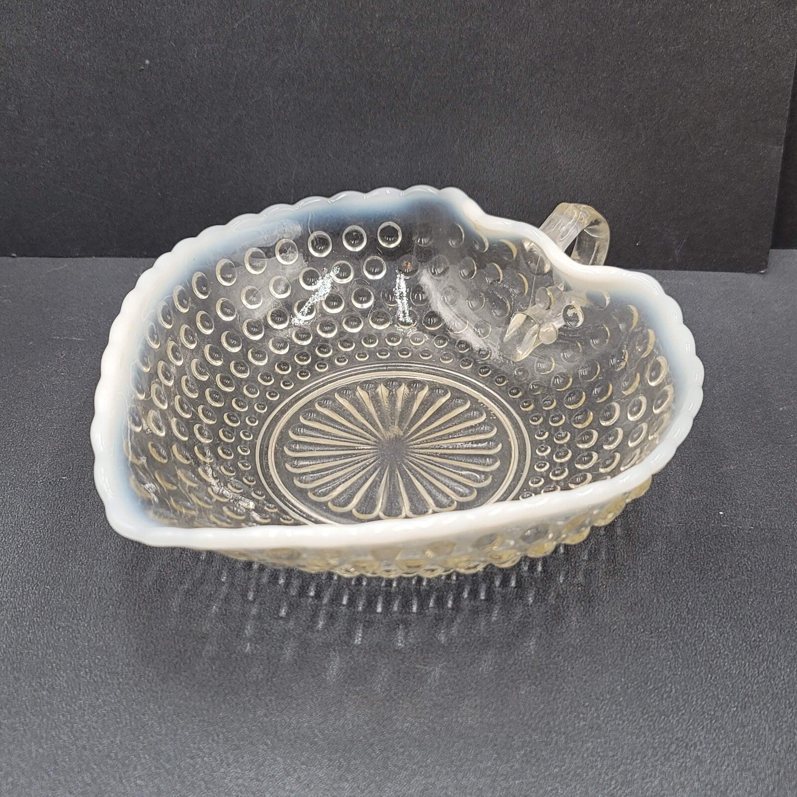 Vintage Glass Hobnail White Tipped Bowls with Handle 6" x 1.75"