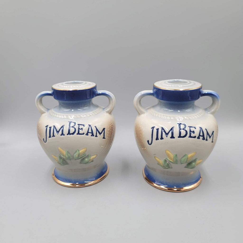 Jim Beam Tea Pot Napkin Holder and  2 Vases Corn Blue Set
