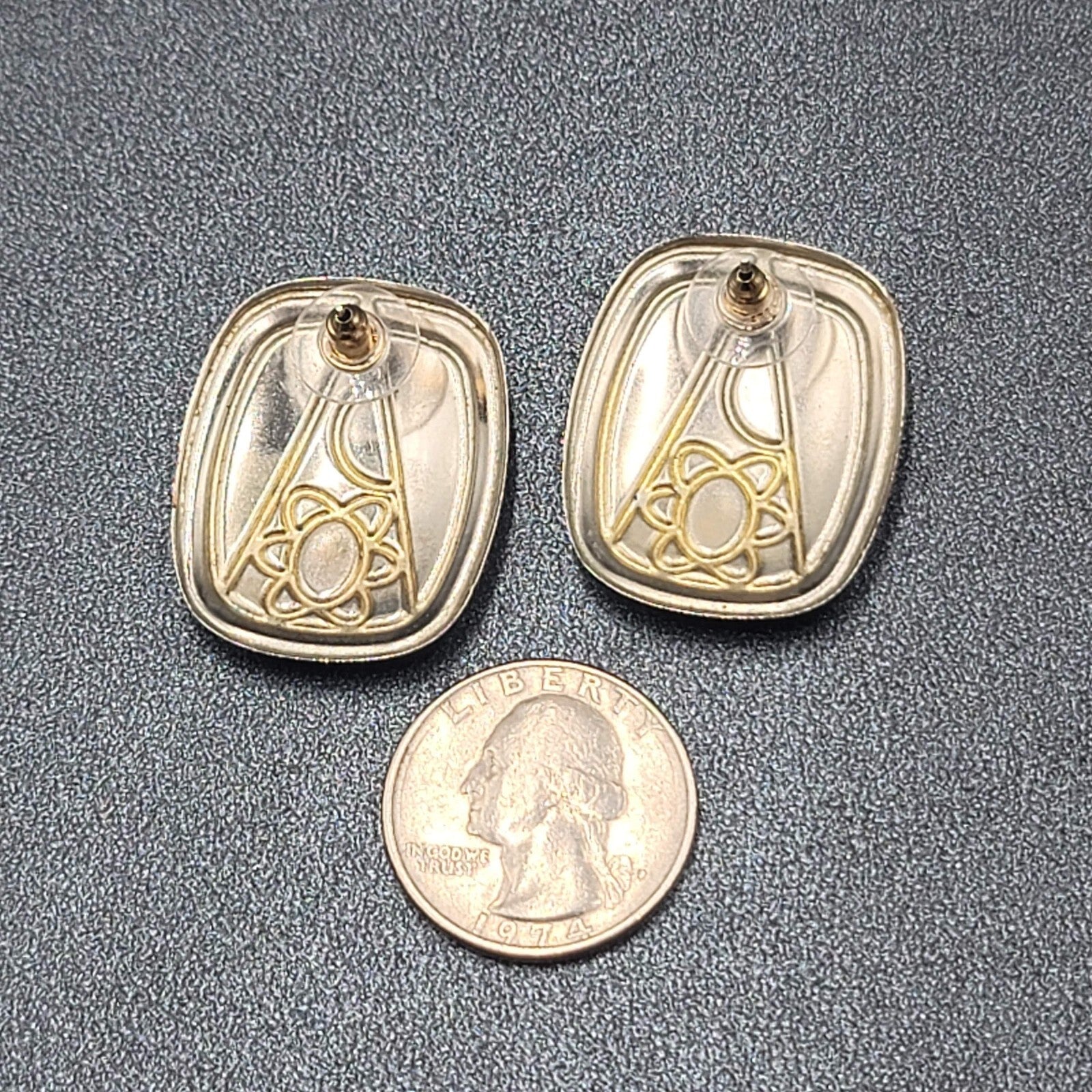 Vintage Pierced Earrings Multicolor Enamel Rectangle Art Drop 1.25"