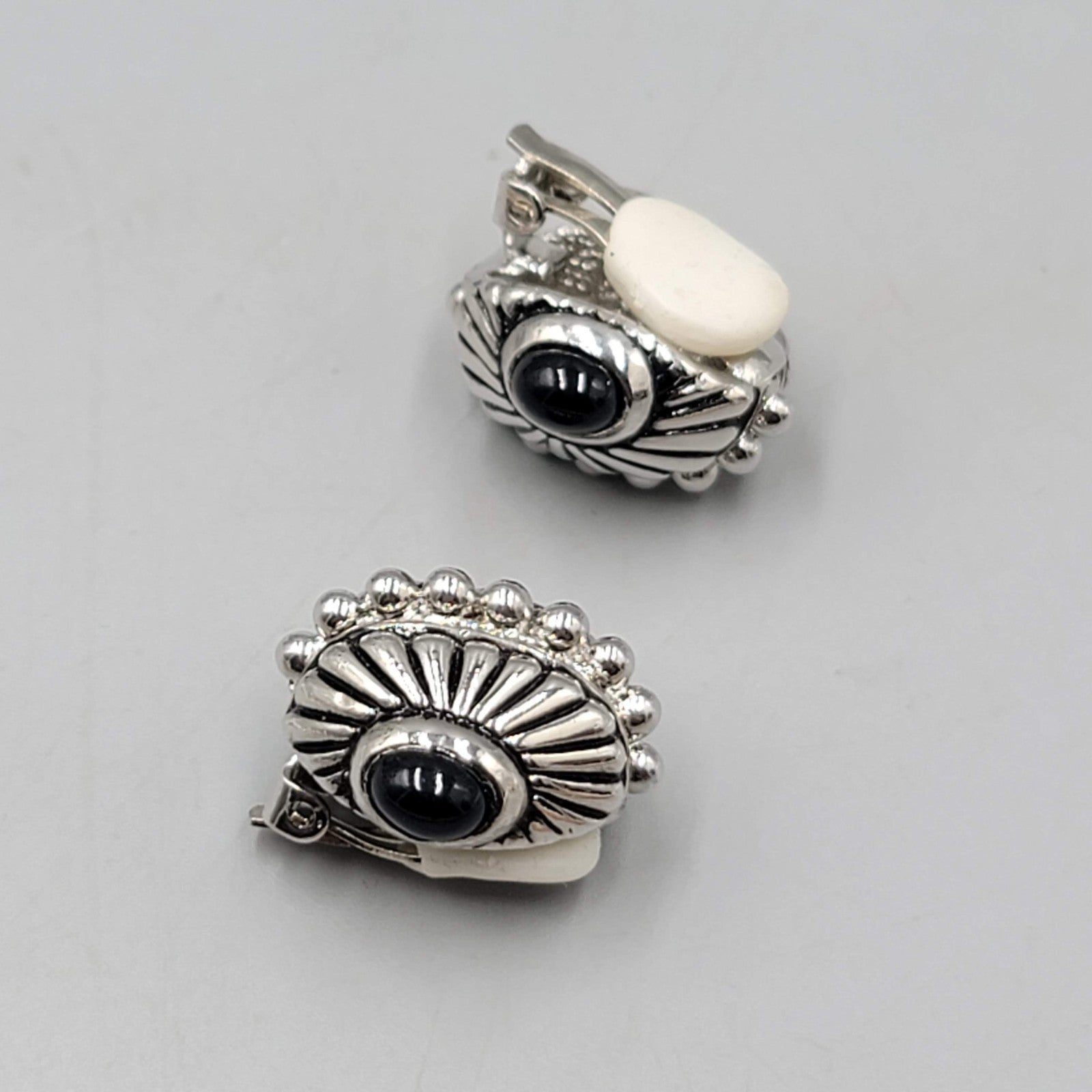 Vintage Statement Silver Plated Clip on Earrings Black Accent 1 in