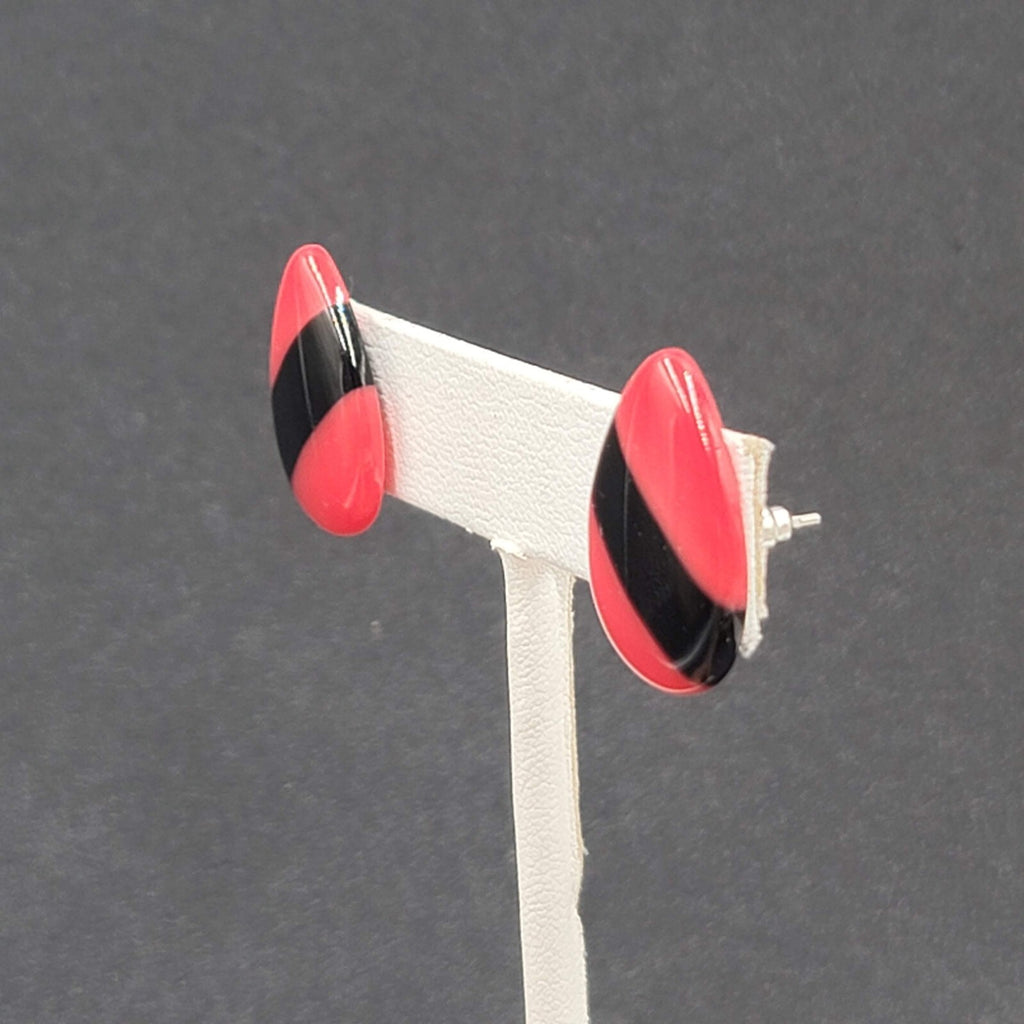 Vintage Pierced Earrings Acrylic Red Black Teardrop 7/8"
