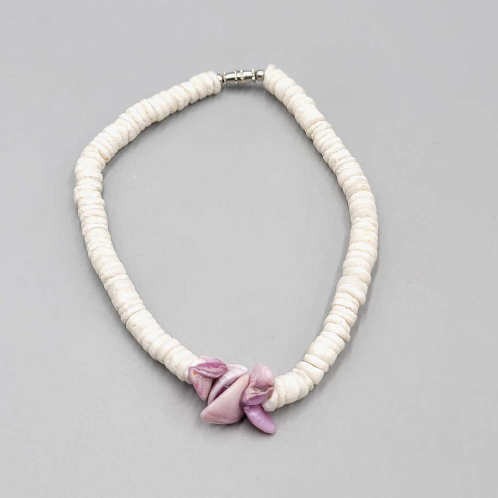 Vintage Hawaii Puka Shell Anklet Purple Accent Shells 8.5"