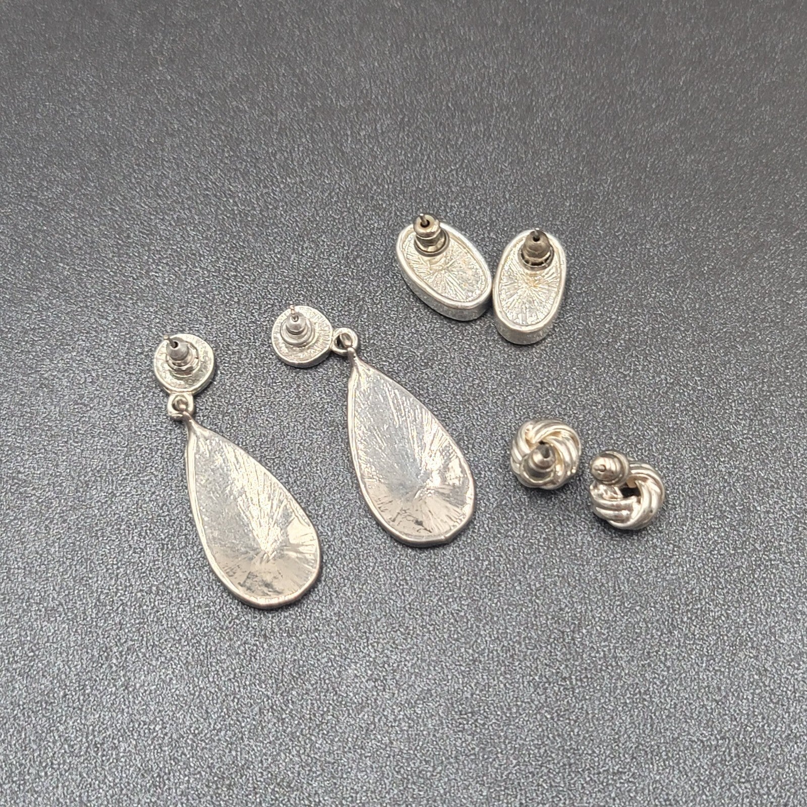 Lot of 3 Pierced Earrings Silver tone Pink Cats Eye Black Enamel Dangle Studs