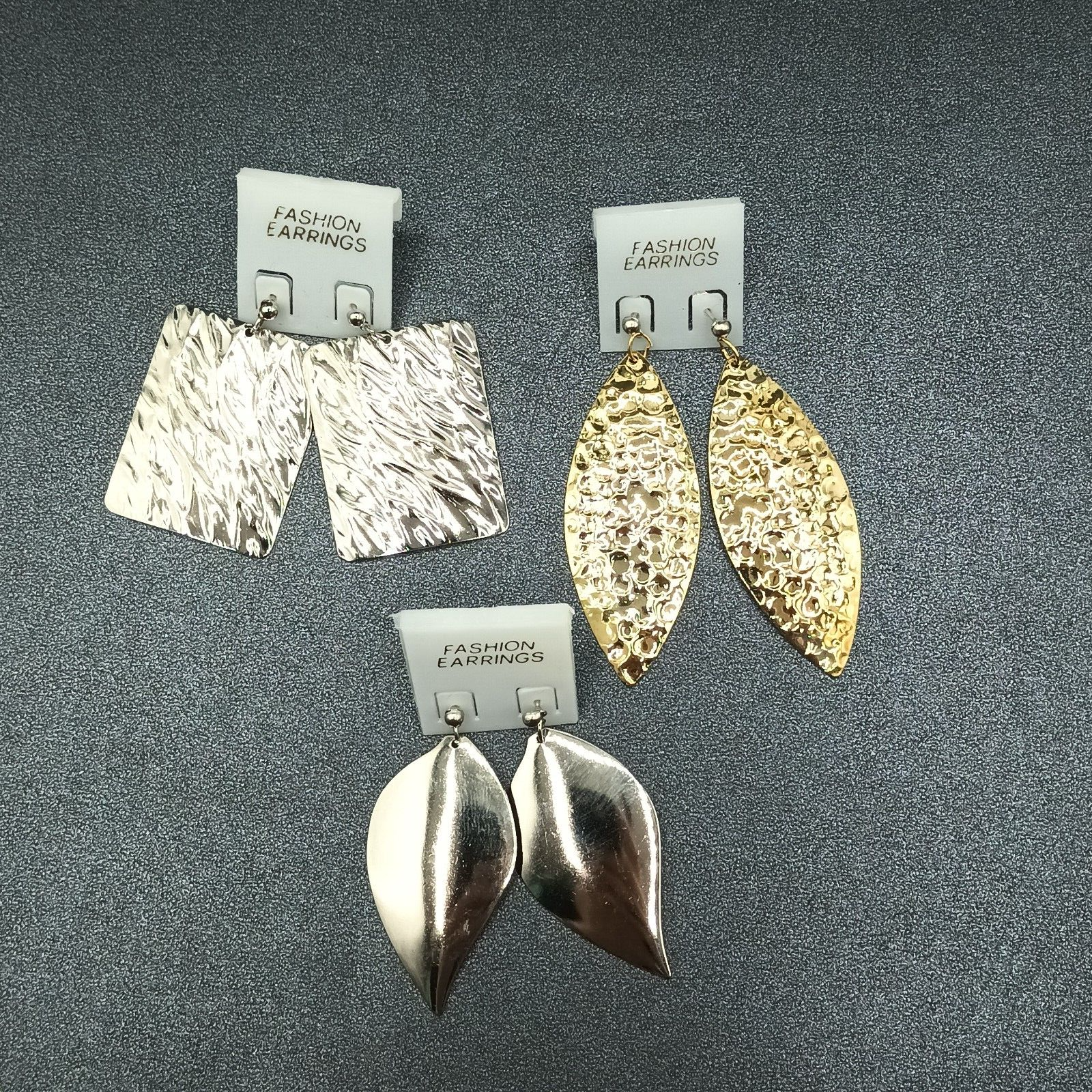 3 Pairs Vintage Pierced Earrings 80s Silver tone Gold tone Dangles NOS