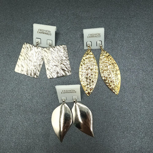 3 Pairs Vintage Pierced Earrings 80s Silver tone Gold tone Dangles NOS