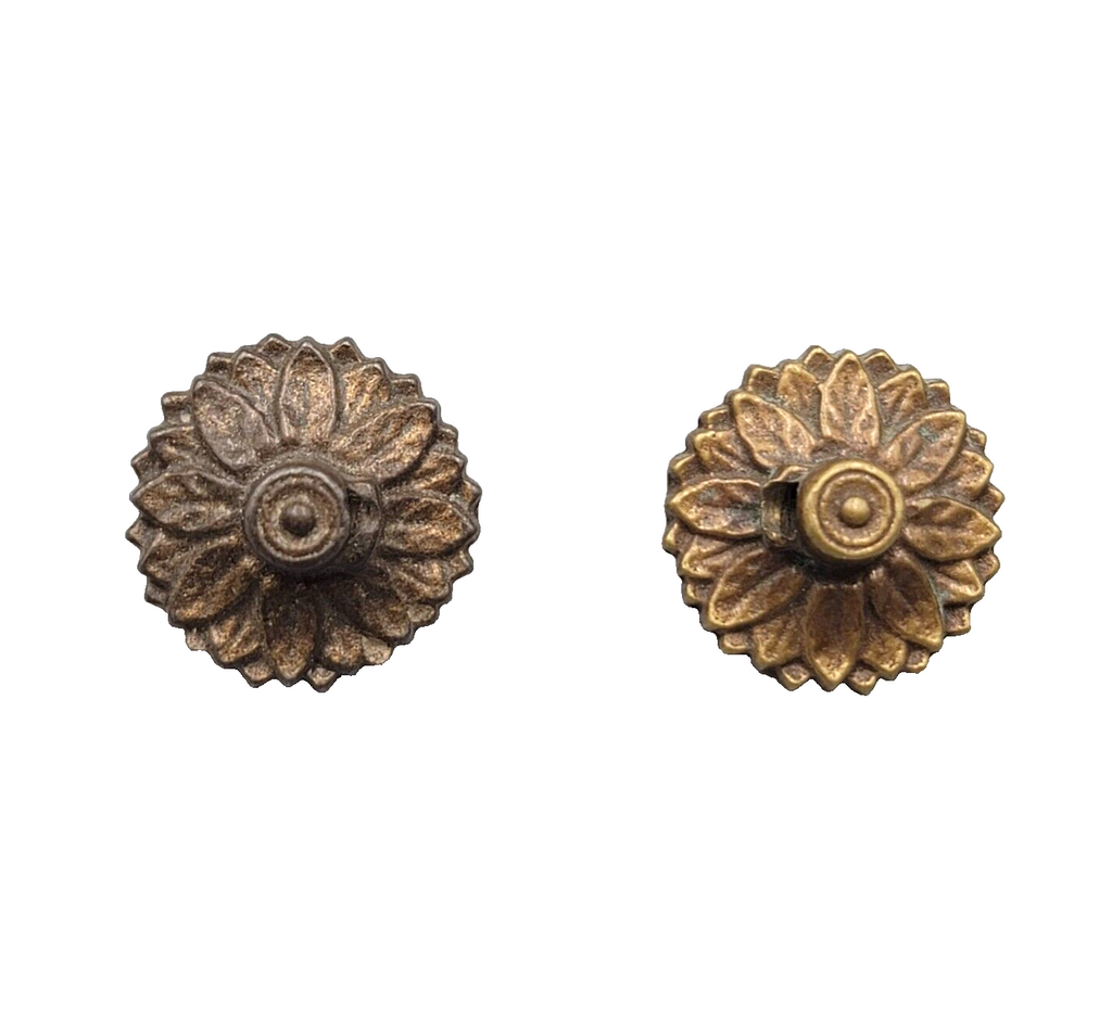 Vtg Sunflower Brass FACE Plates Ornate Bail Pull Replacement Set of 2 - 1 1/8"