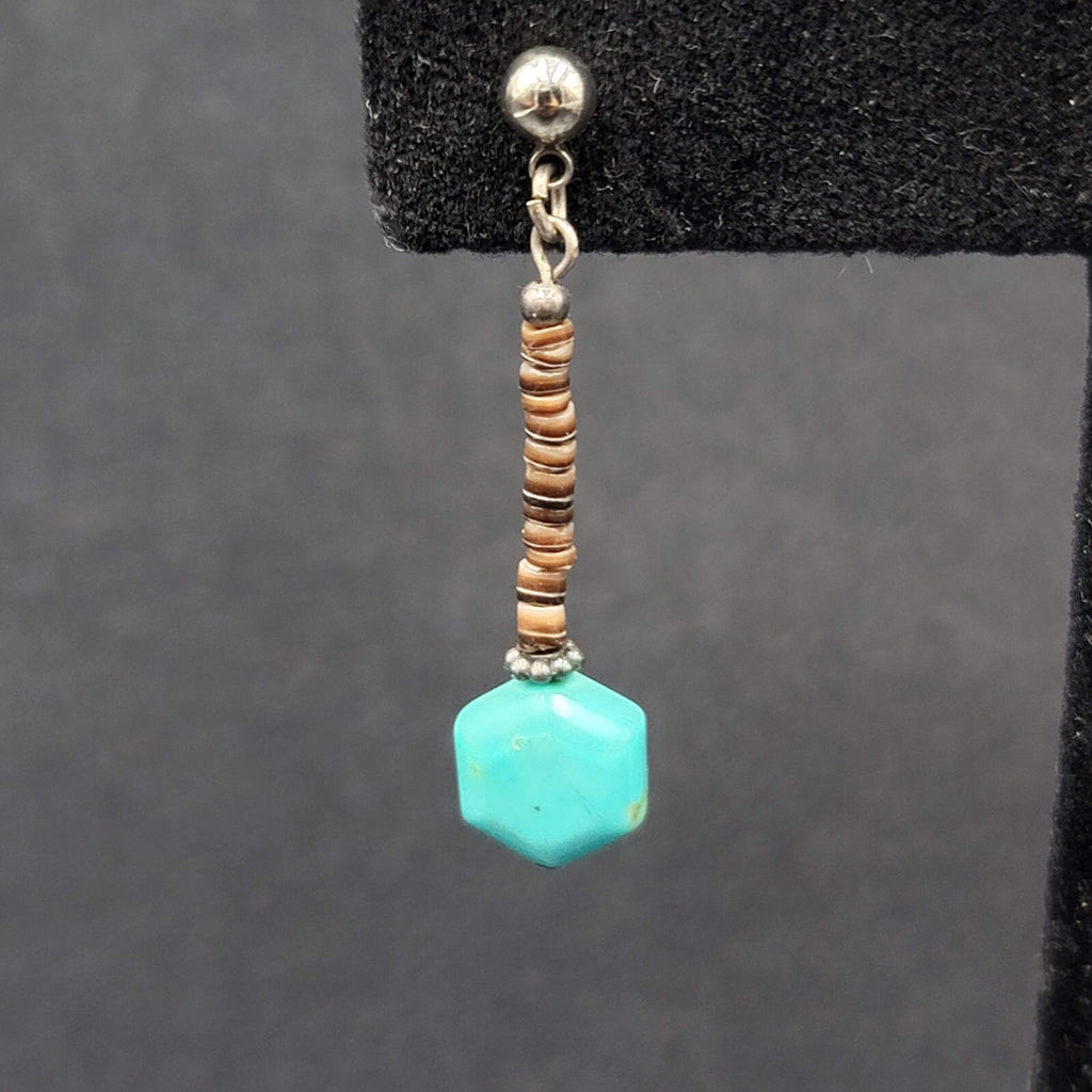 Pierced Earrings Heishi Shell Turquoise Bead Dangle 1.25"
