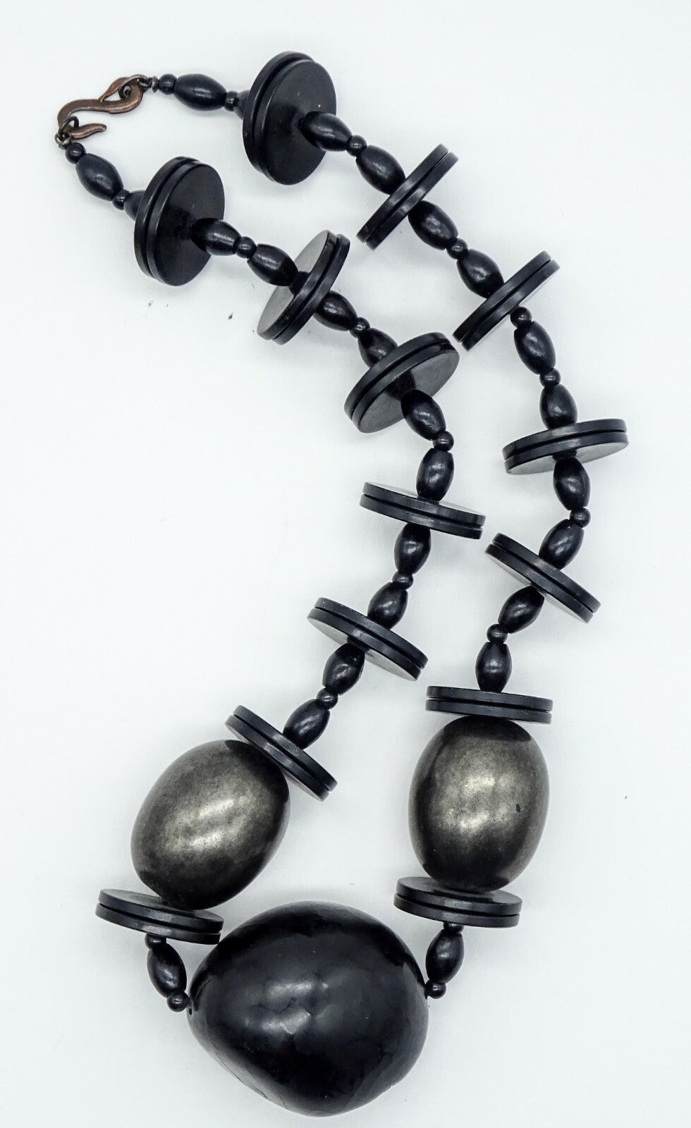 Vintage Black Large Black Beaded Necklace 19" Estate Costume Jewelry