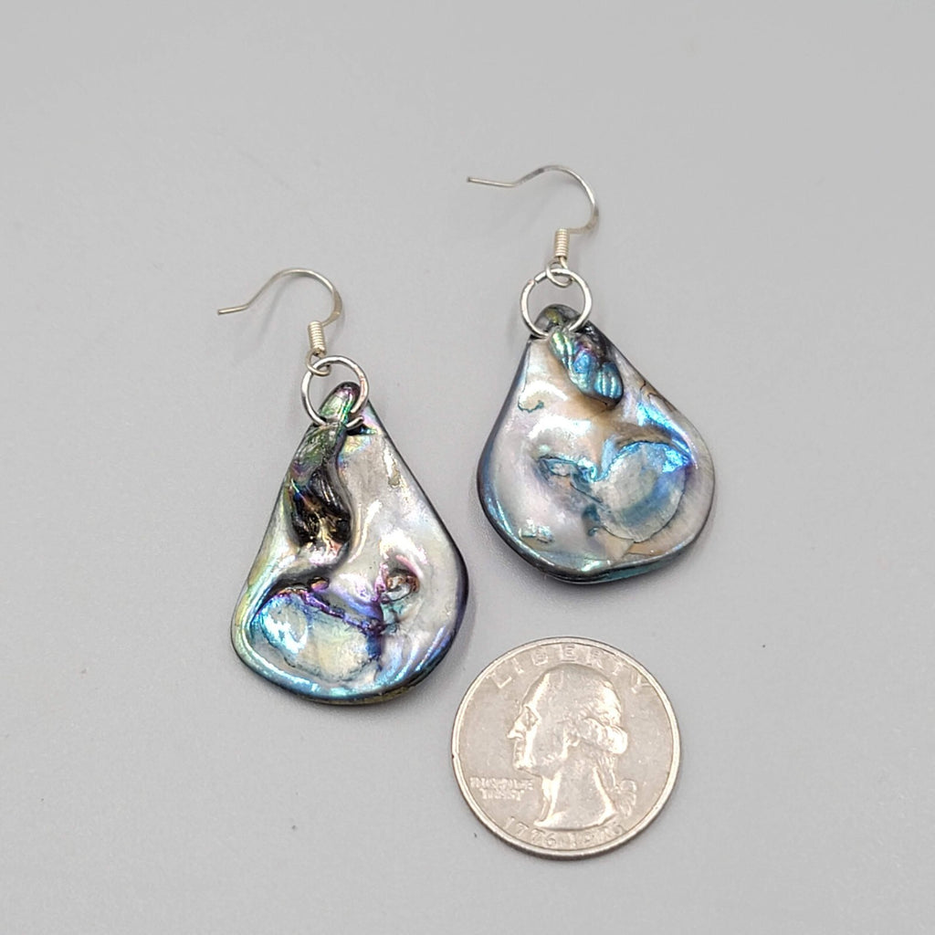 Real Seashell Pierced Earrings Blue Iridescent Sheen Dangle 1 3/8"