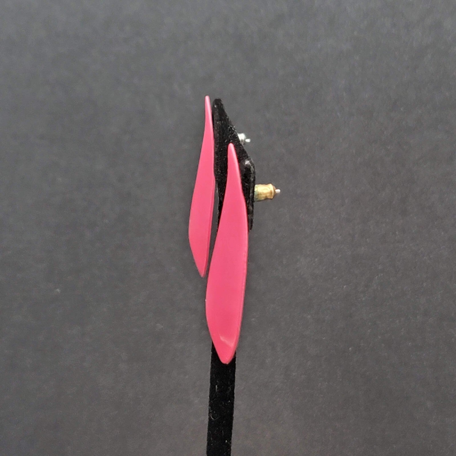 Vintage Pierced Earrings Hot Pink Enamel Long Teardrop 1.5"