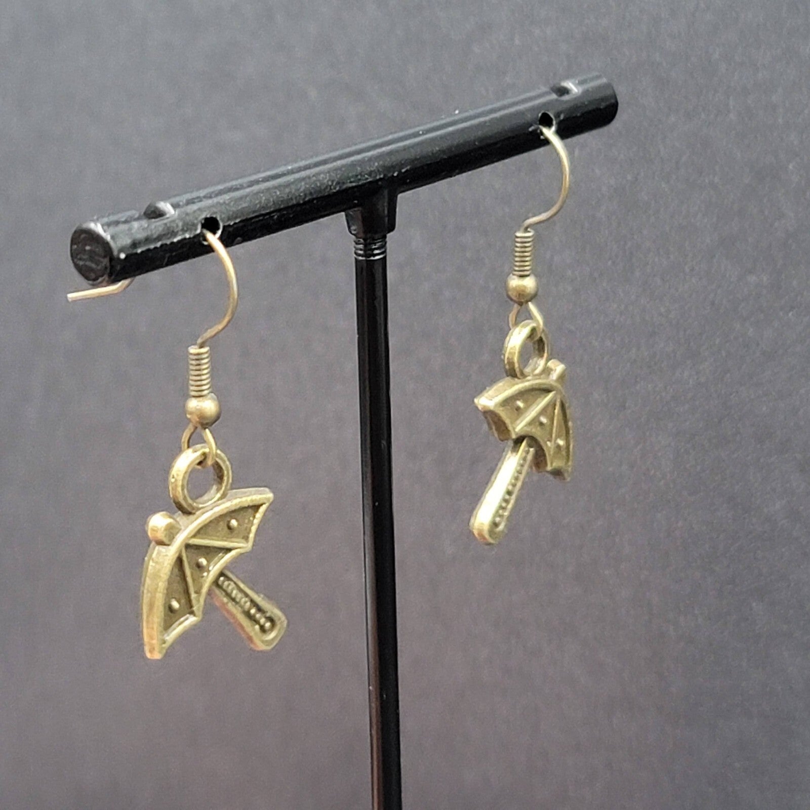 New Umbrella Pierced Earrings Embossed Bronze tone Dangle 3/4"