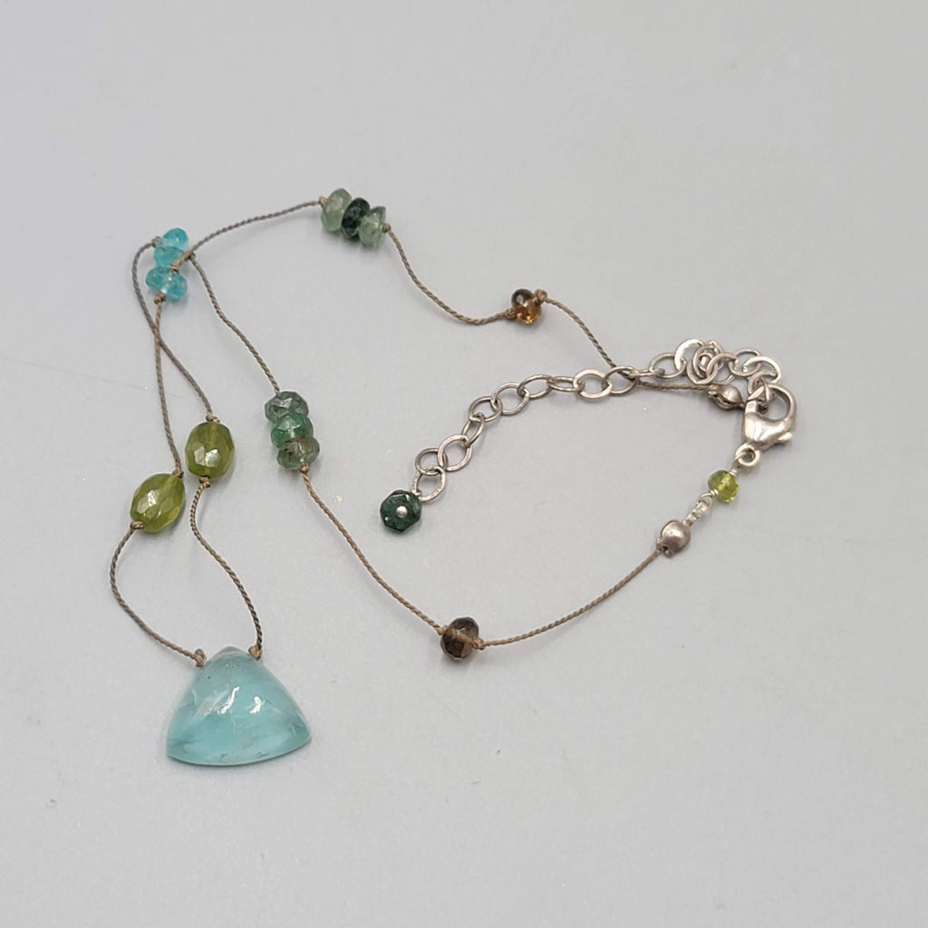 Multiple Stone Floating Station Choker Sterling Silver Necklace 925 Cord 12"-16"