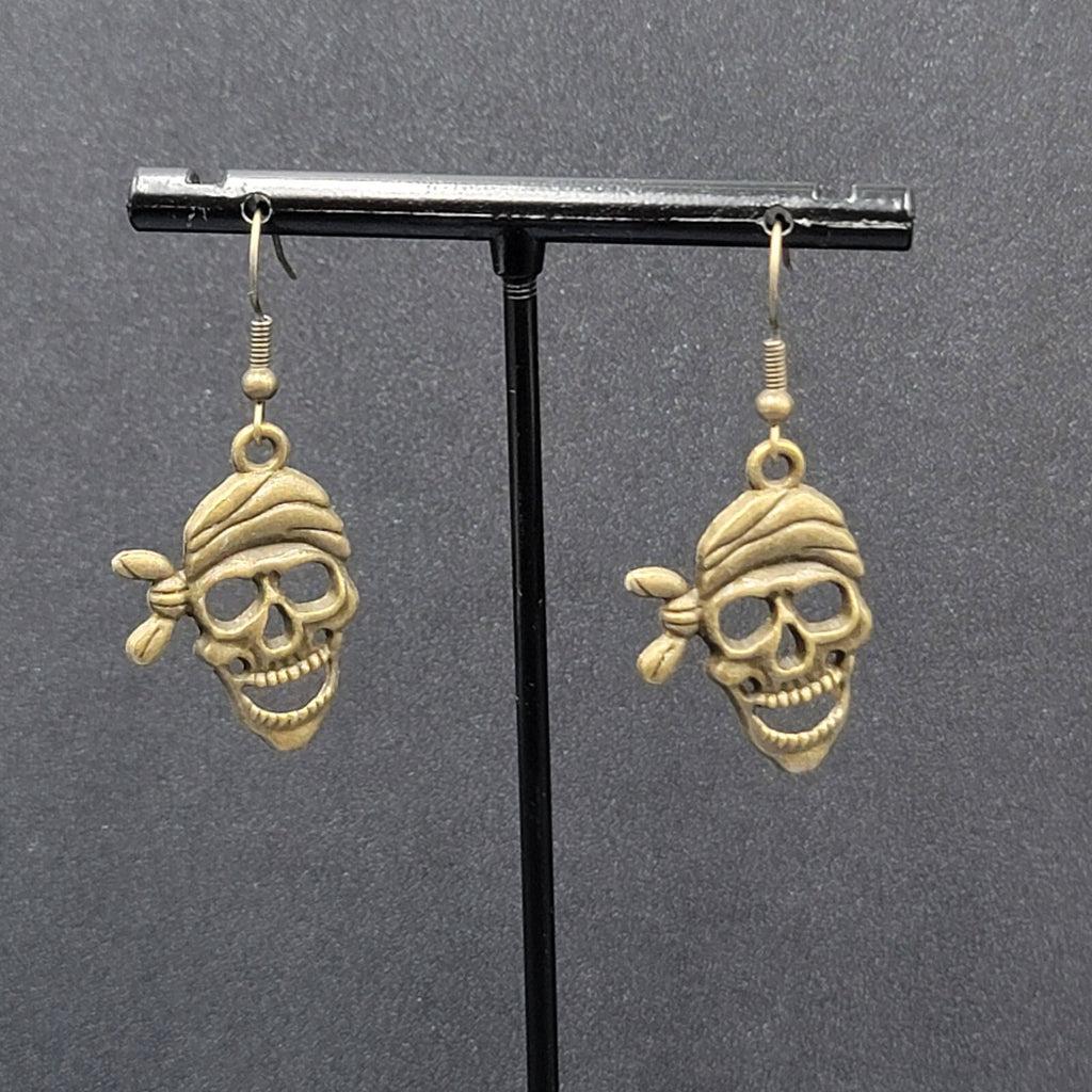 New Pirate Pierced Earrings Bronze tone Dangle 1 1/8"