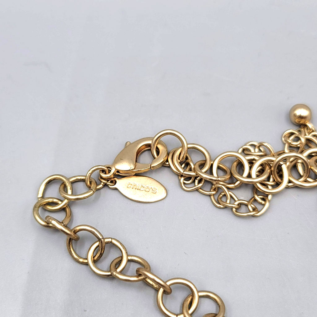 Chicos Necklace Large Bead Statement Gold tone 36"-40"