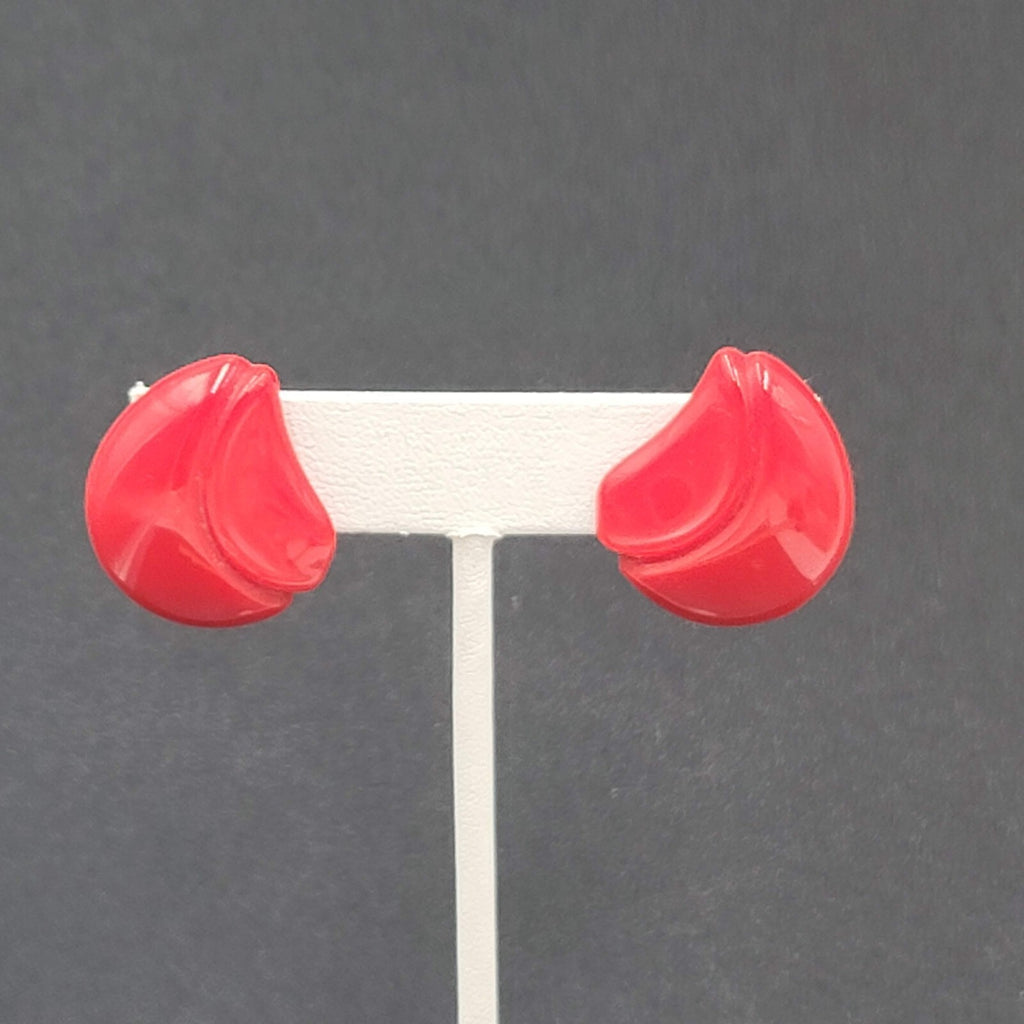 Vintage Pierced Earrings Red Acrylic Drop  1"