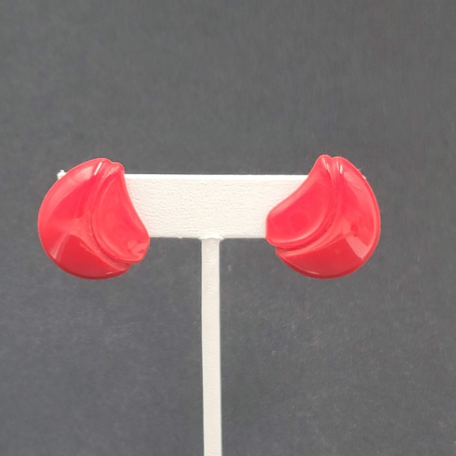 Vintage Pierced Earrings Red Acrylic Drop  1"