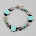 Vintage Southwest Bead Bracelet Turquoise Silver tone Magnet Closure 7.25"