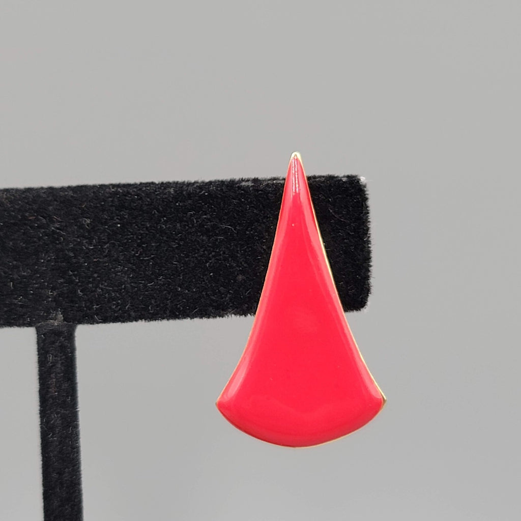Vintage Red Enamel Pierced Earrings Statement Drop 1 1/8"