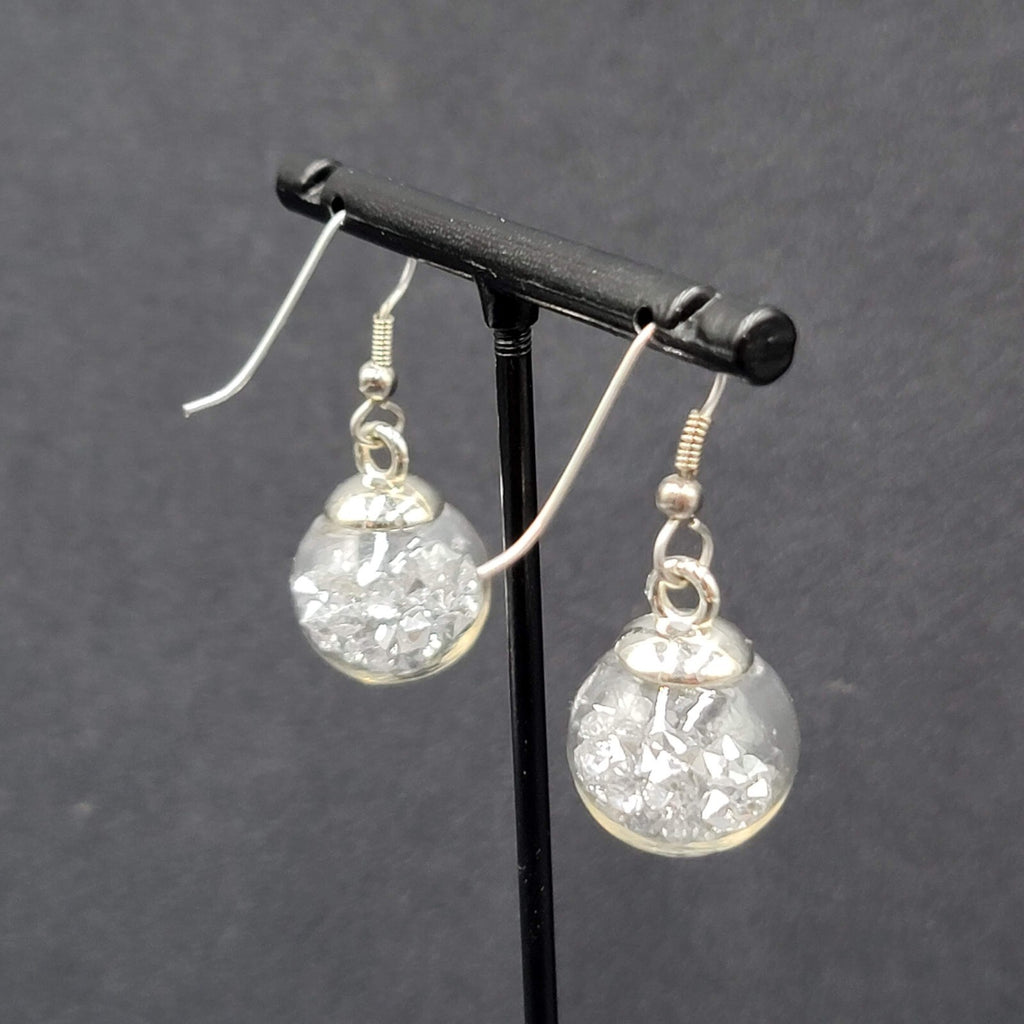 Pierced Earrings Silver tone Loose Silver Rhinestones Filled Sphere Dangle 3/4"
