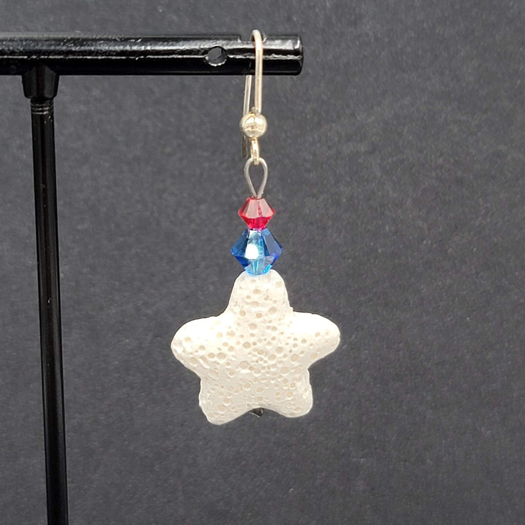 Pierced Earrings Silver tone Crystal Bead Starfish Dangle 1.5"