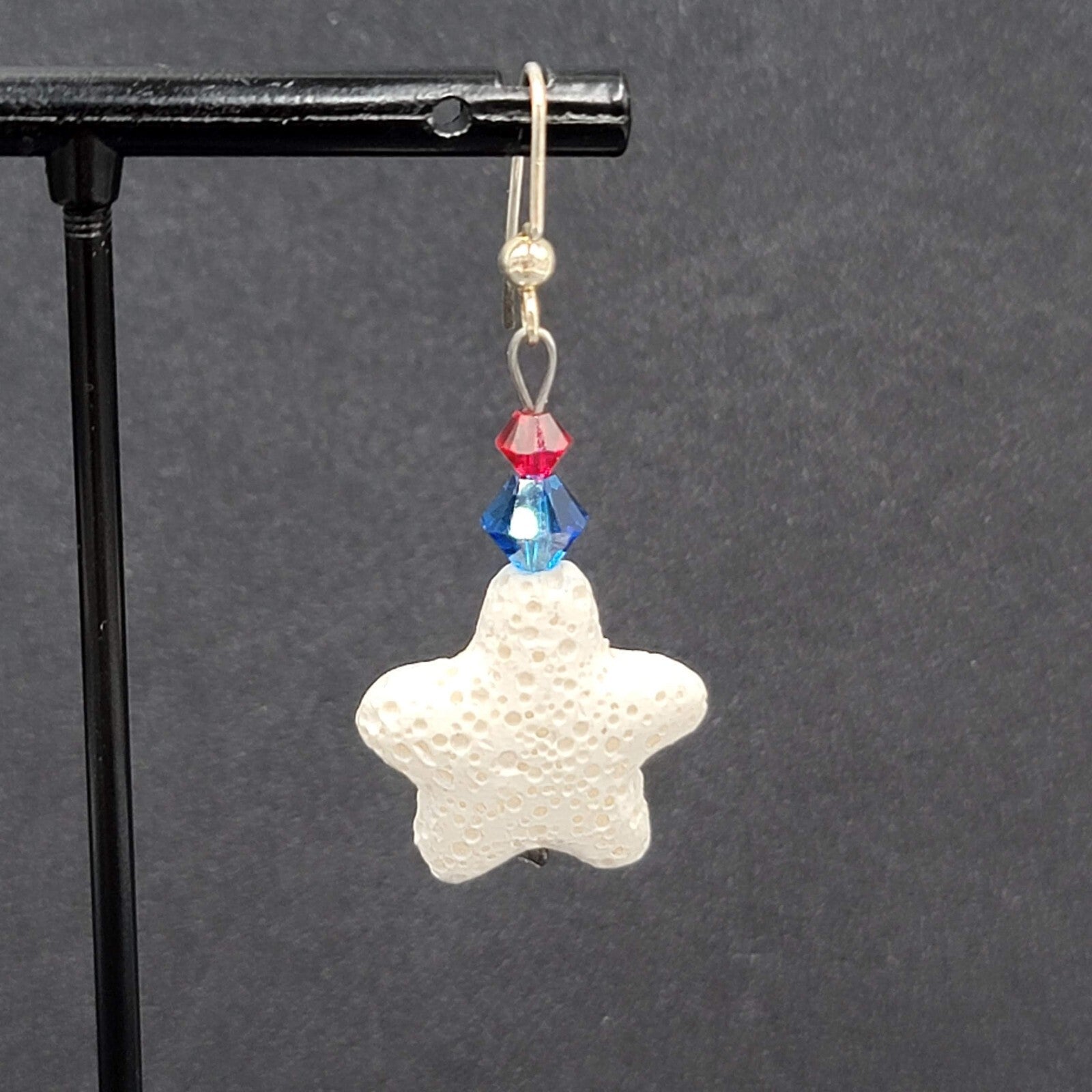 Pierced Earrings Silver tone Crystal Bead Starfish Dangle 1.5"