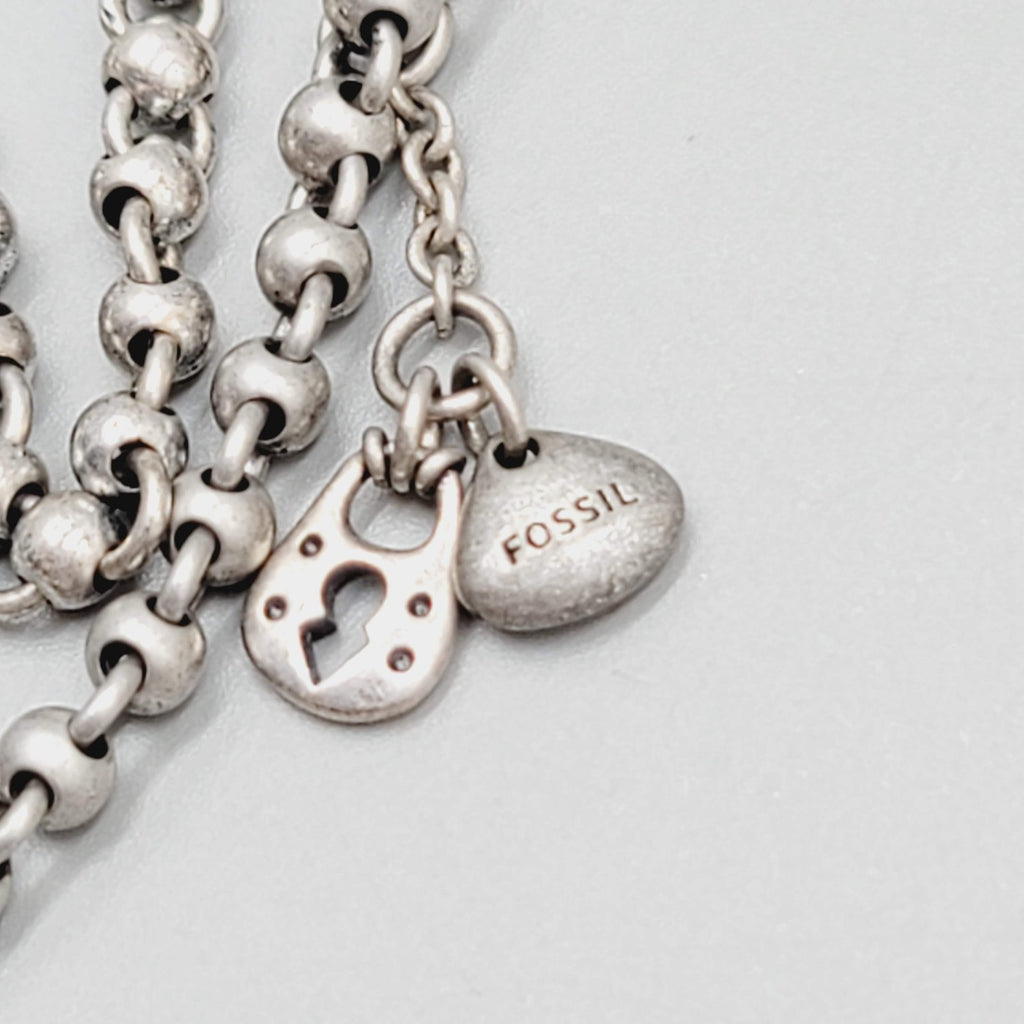 Fossil Brand Necklace Silver tone Pastel Multicolor Glass Beads 20"-22"