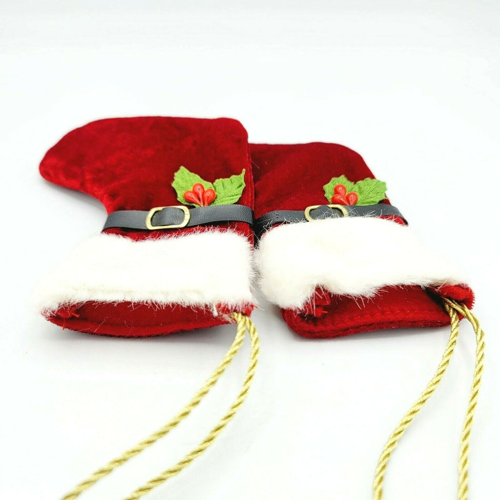 Lot of 2 Red Velvet Christmas stockings Ornaments Gifts 5 in