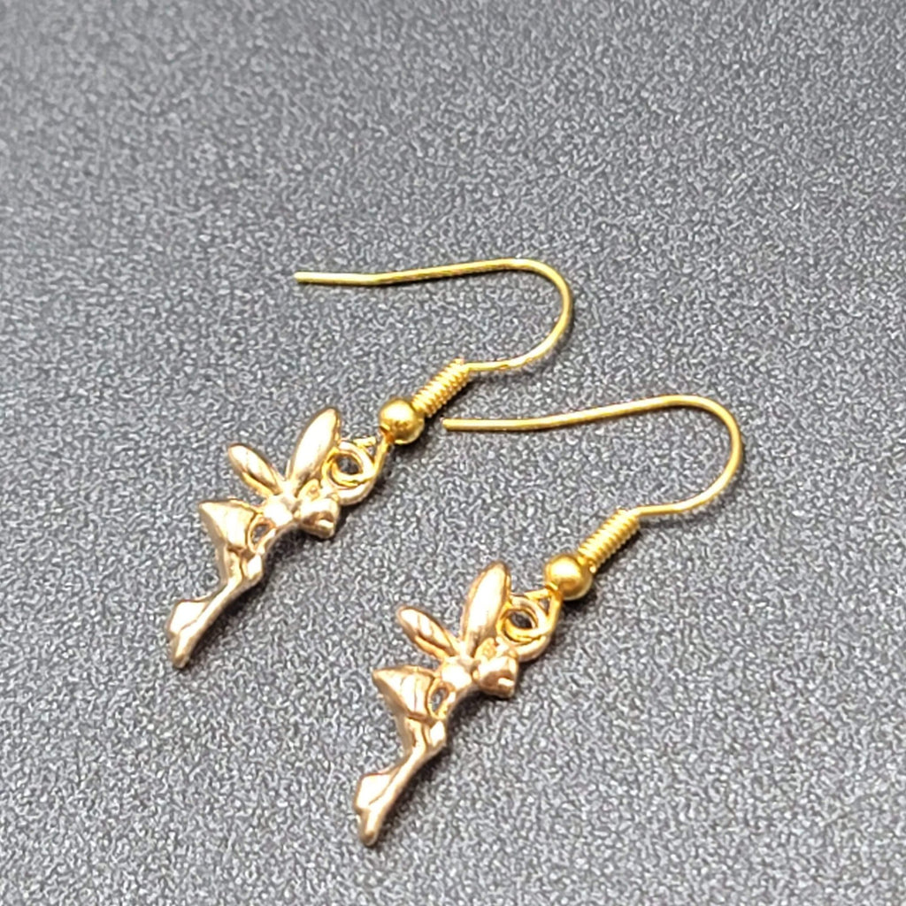 Fairy Pierced Earrings Gold tone Dangle 5/8"