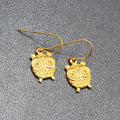 Pierced Earrings Gold tone Embossed Owl Dangle 5/8"