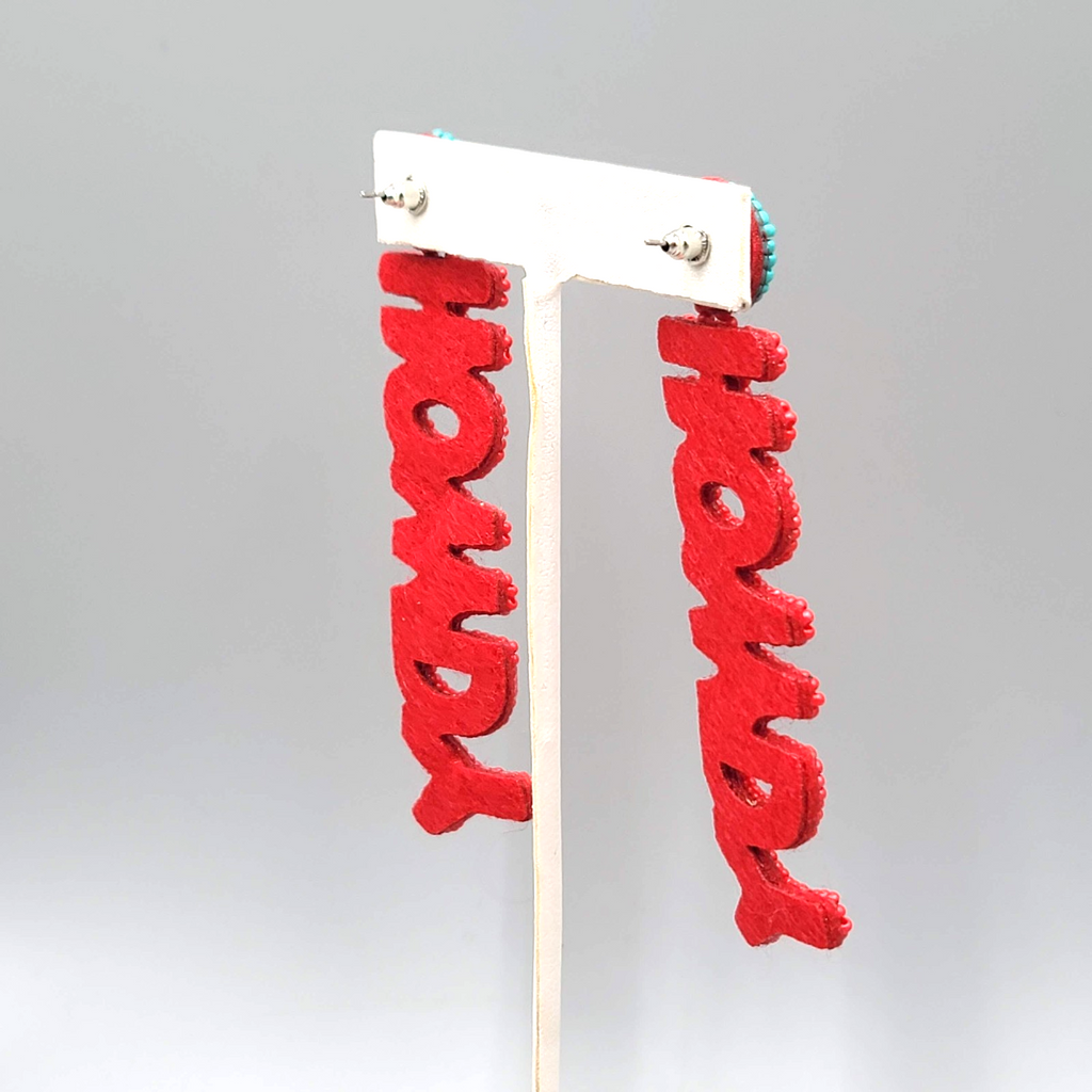HOWDY Statement Pierced Earrings Red Seed Bead Crystal Long 3.75 in