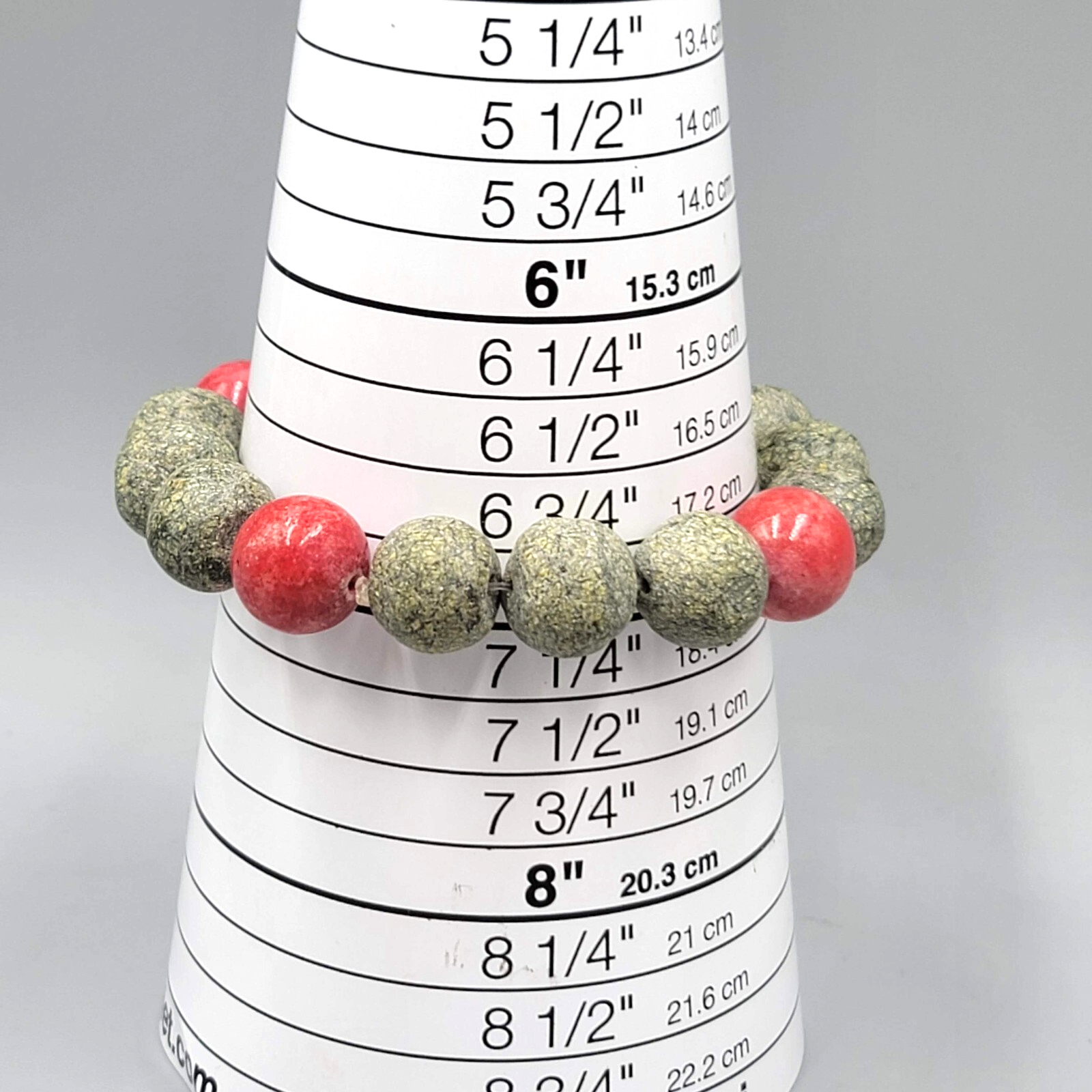 Vintage Raw Epidote Green Bead Bracelet Red Thulite Elastic 7"