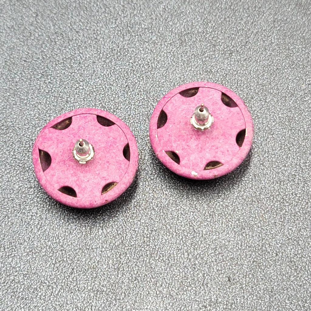 Vintage Pierced Earrings Dome Purple Enamel Round 7/8"