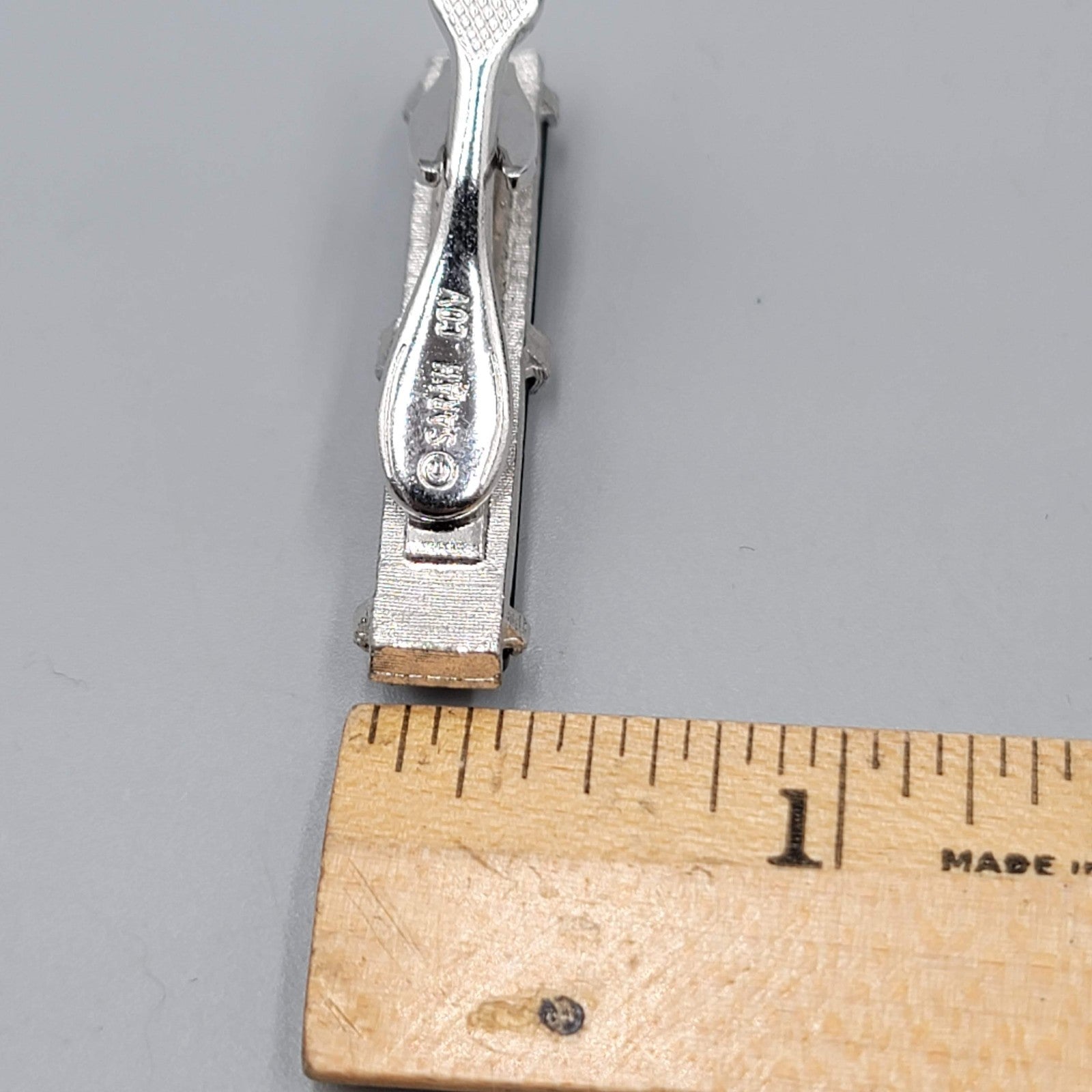 Vintage Sarah Cov Tie Clip Bar Silver tone 1.5" Mens Jewelry Estate Signed