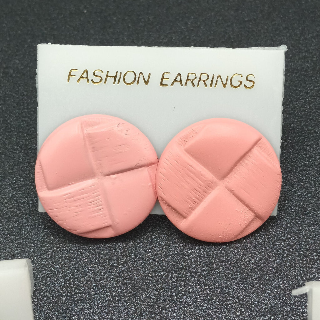 3 Pairs Vintage Pierced Earrings Pink Black Enamel Statement Dangle 80s NOS
