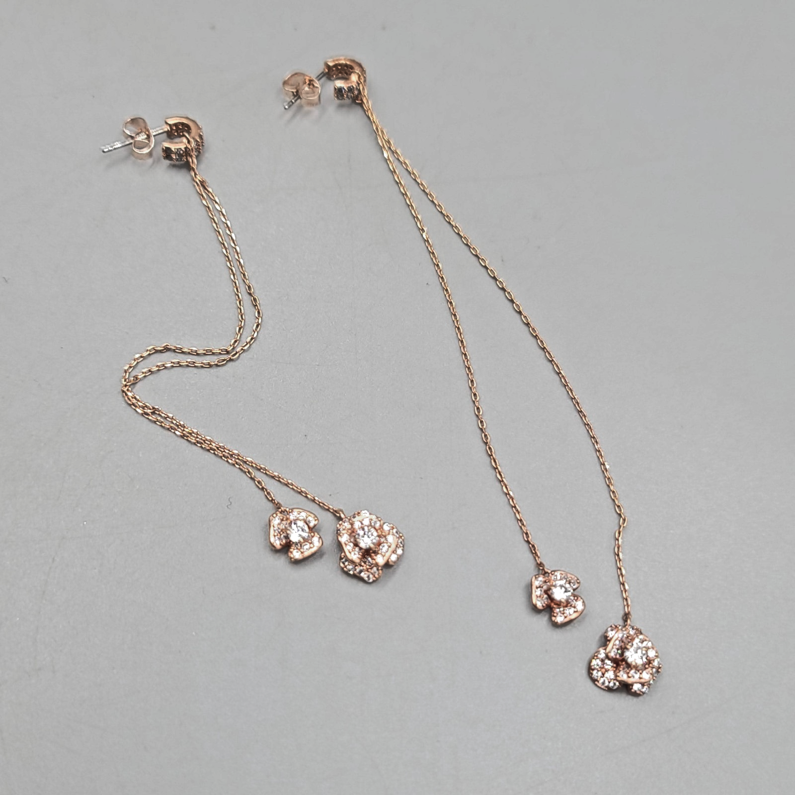 Crystal Pierced Earrings Rose Gold tone Pink LONG 4"