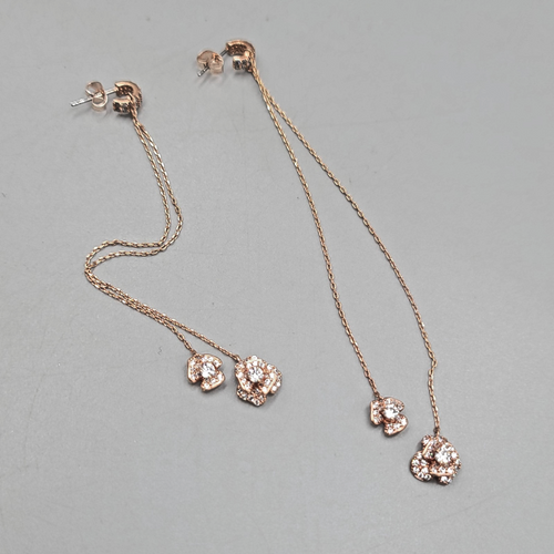 Crystal Pierced Earrings Rose Gold tone Pink LONG 4"