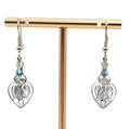 Lavalier Pierced Earrings Purple Blue Beads Silver tone Dangle 1.25 in
