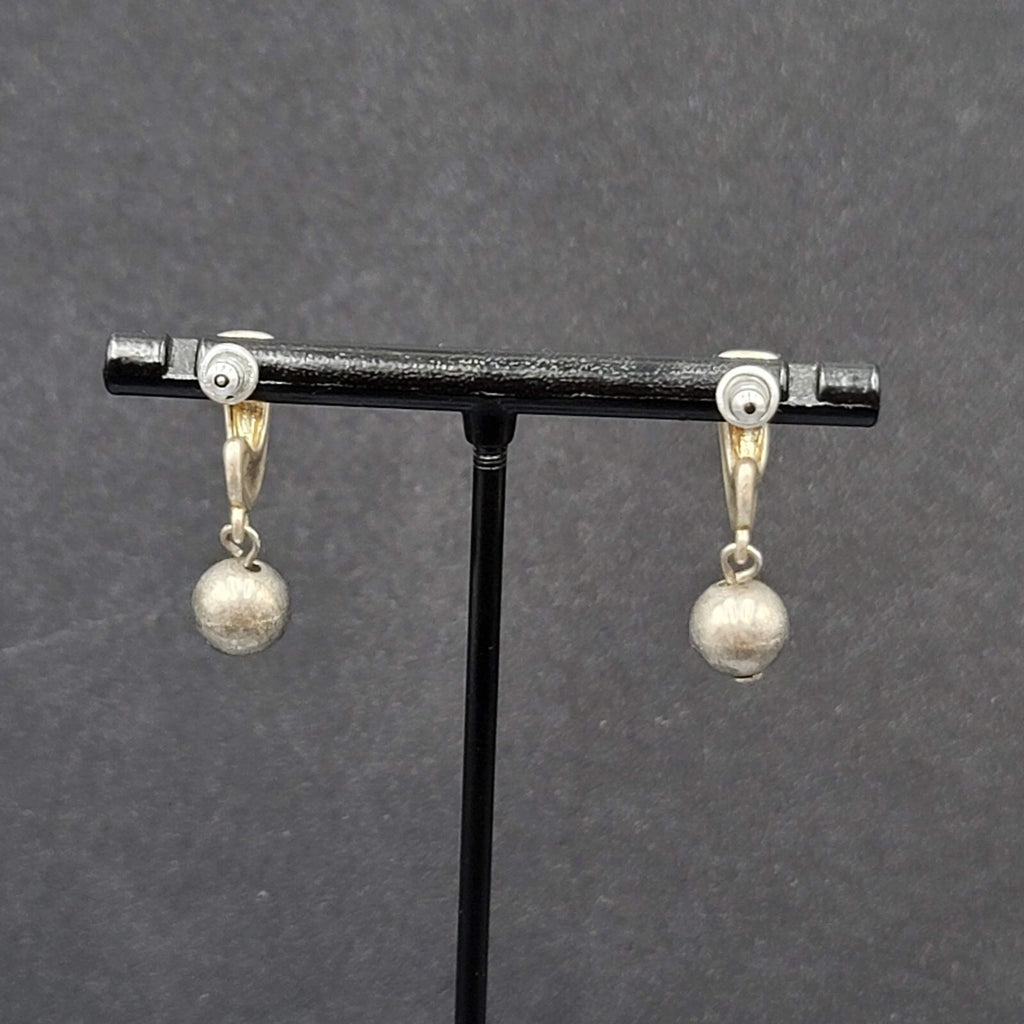 Pierced Earrings Silver tone Hoops Dangle Bead 1"