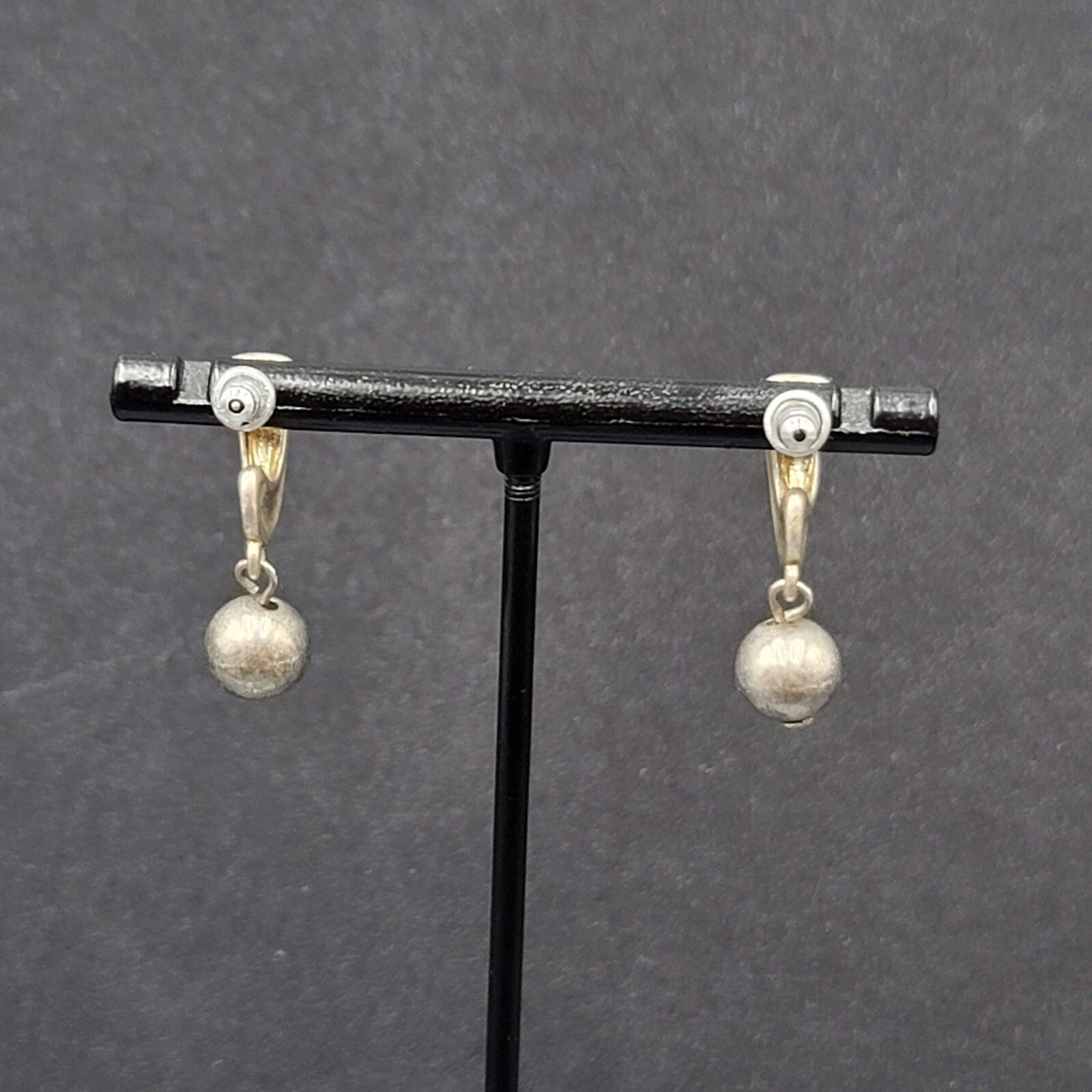 Pierced Earrings Silver tone Hoops Dangle Bead 1"